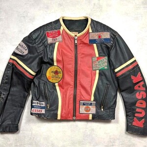 Fabulosa chaqueta de cuero estilo motero Kudsak de los años 80, talla M para hombre.