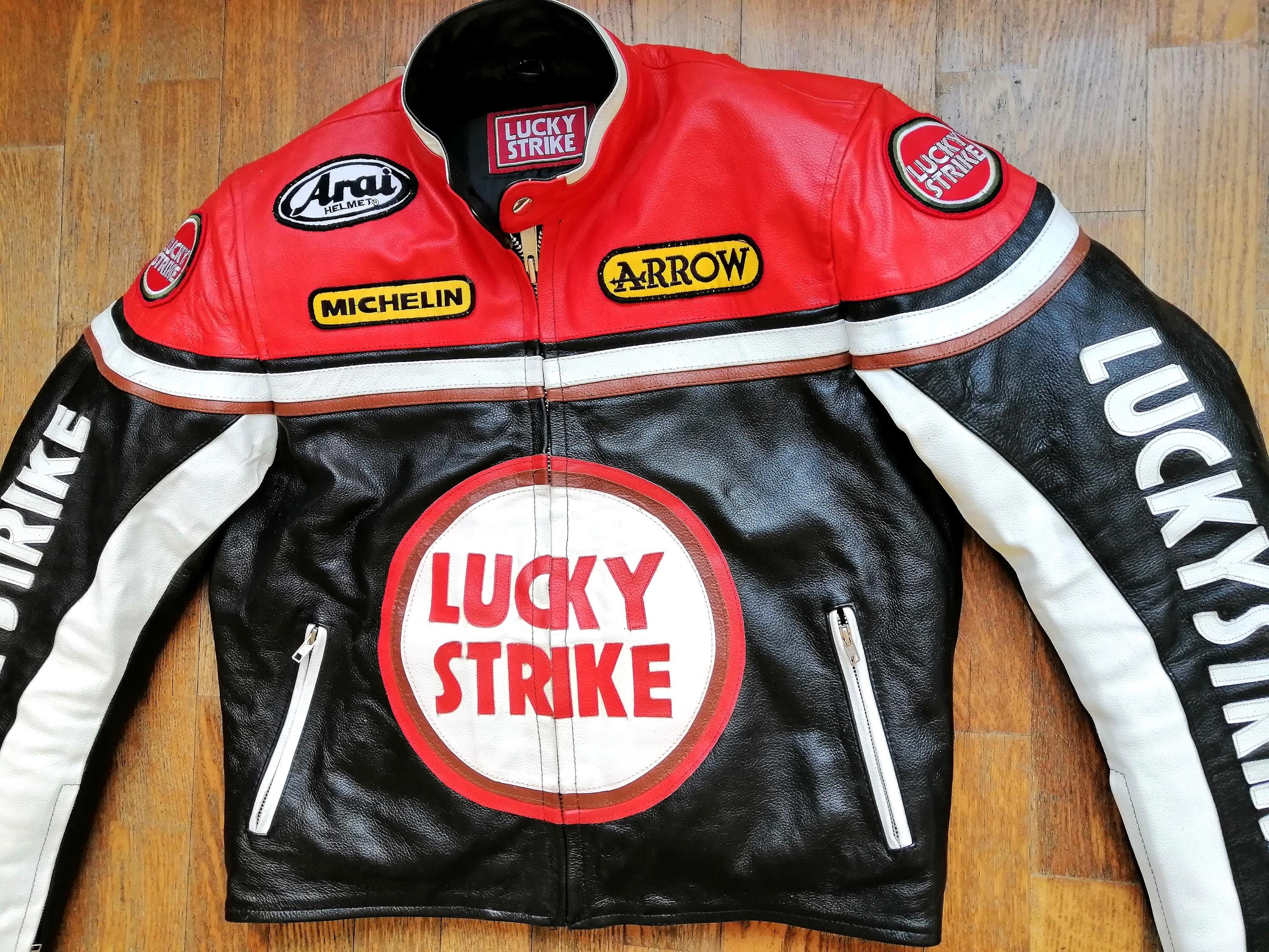 Leather Jacket in the 90's Running Style, Lucky Strike Team
