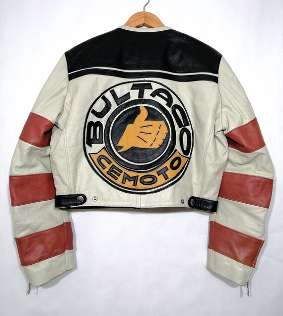 MotardGermany Second Hand Mythical Bultaco Cowhide Leather Jacket from The 80s Size Xl L for Women