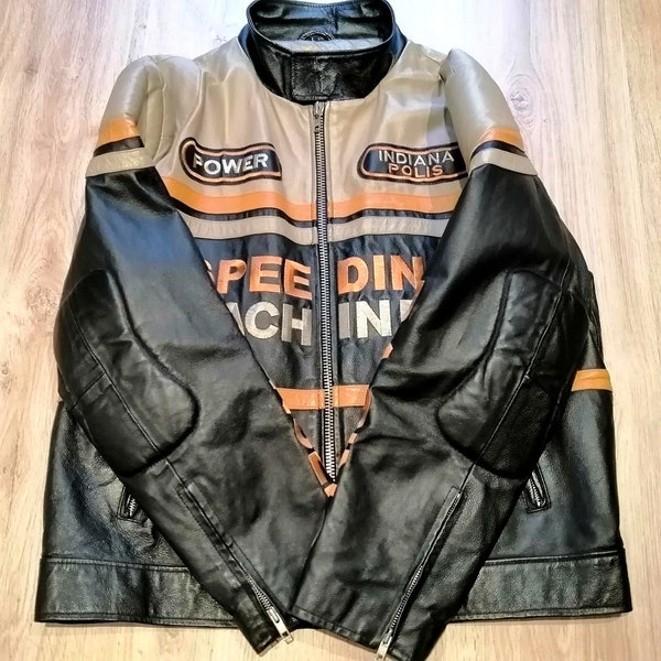 SEGUNDA MANO Chaqueta de cuero años 90 Racing Cafe Racer style Indianápolis edición hombre talla XXL