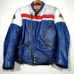 SECOND HAND Unisex 80s genuine Honda biker leather jacket &quot;Cafe Racer&quot; style Medium size