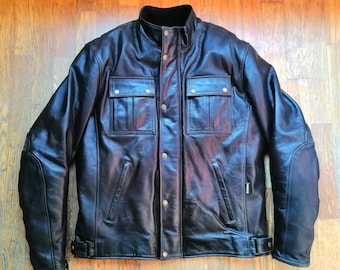 SECOND HAND Great Helston's high quality custom style motorcycle black leather jacket size XXL for men