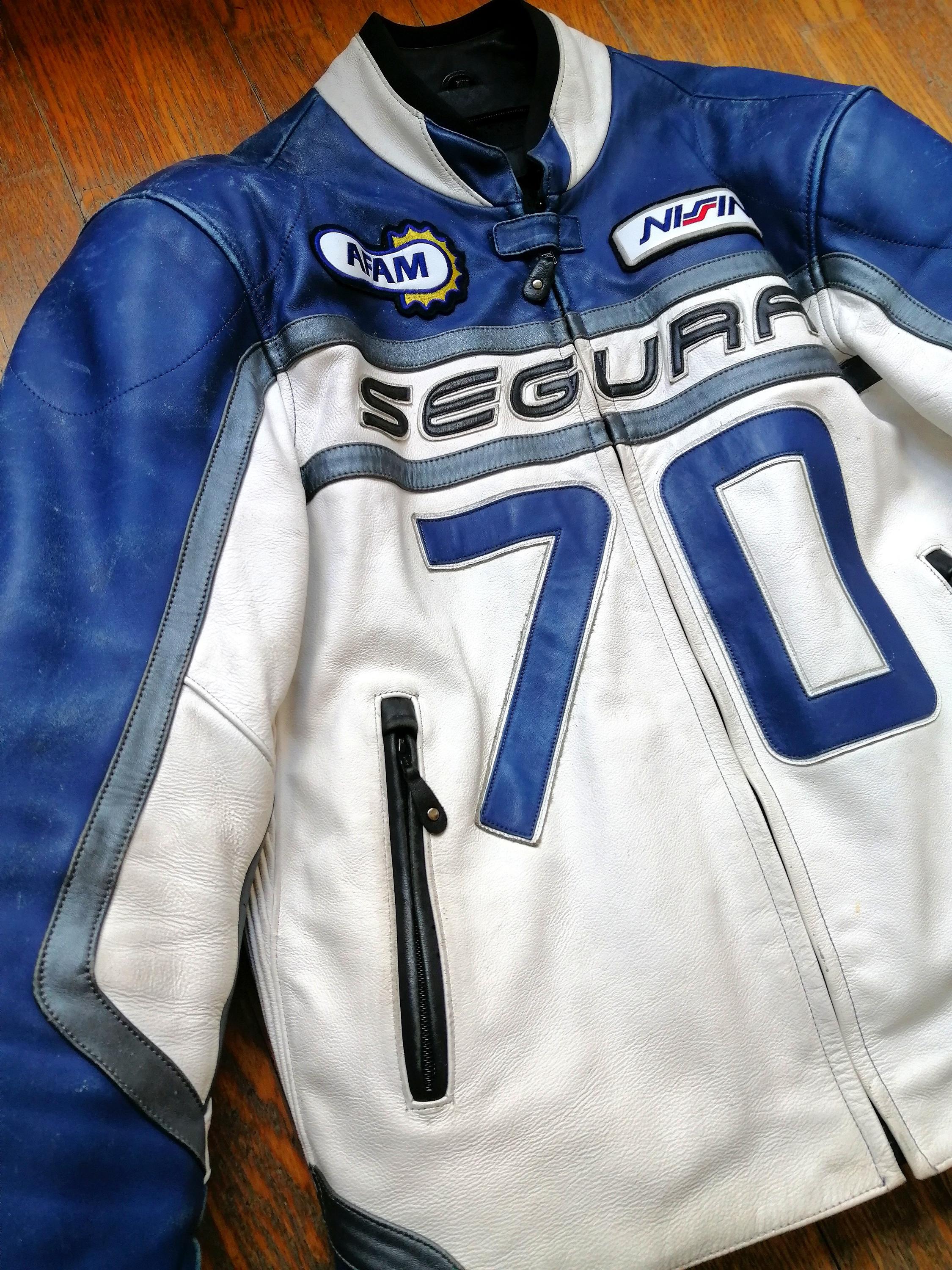 セ*ガ様 Husqvarna レザージャケット ホワイト/ネイビー Leather Jacket for Motorcycles Fabulous Segura 70 Years 2000 Tall