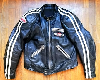 Beautiful vintage Segura 70 Motorcycle leather jacket from the 80s size Large men