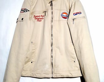 Chaqueta style café racer de lona Gulf Grand Prix de segunda mano for men, talla extra large