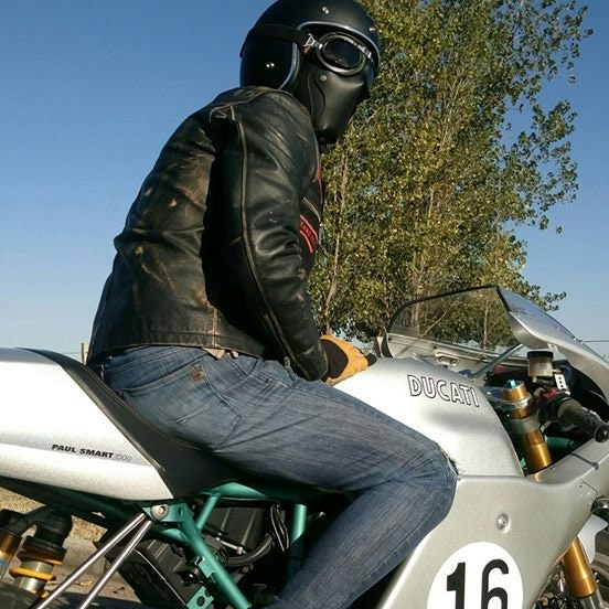 Mascara De Cuero Black Cafe Racer Style for Cascos Abiertos solo