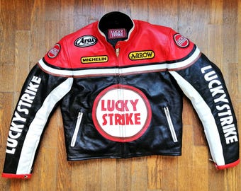 Leather Jacket in the 90's Running Style, Lucky Strike Team