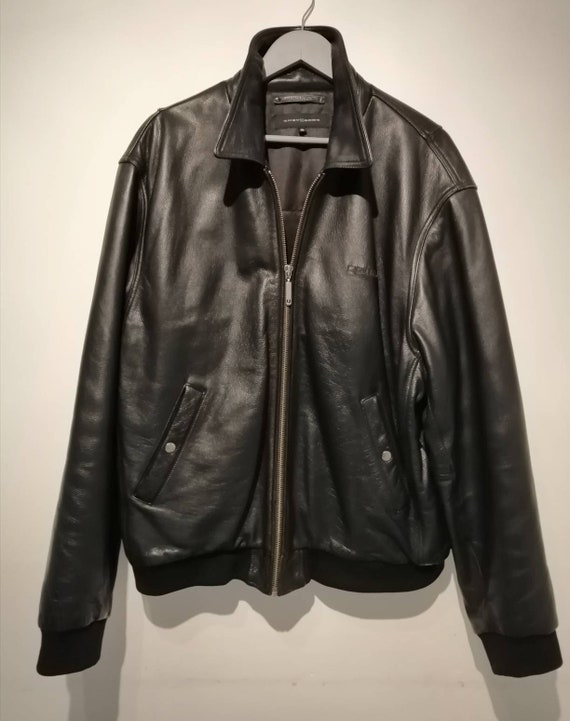 SEGUNDA MANO Chevignon Bomber Chaqueta de cuero negro Estilo | Etsy México