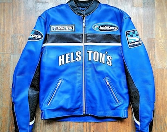 Second-hand vintage 90s Helston's Racing Leather Jacket made in France Large size Men's