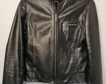 SEGUNDA MANO Chevignon jacket motera de piel de vaca negra Cafe Racer style mujer mediana