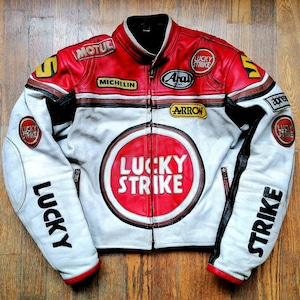 Chaqueta de cuero estilo running de los 90, Lucky Strike Team Edition, talla media para hombre