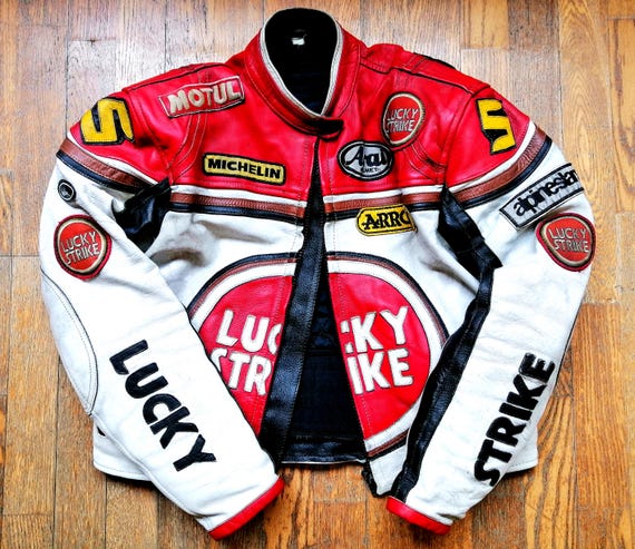 最終値下げ【90s】ヴィンテージ　LUCKY STRIKE レザージャケット 90年代のランニングスタイルのレザージャケット、ラッキーストライク