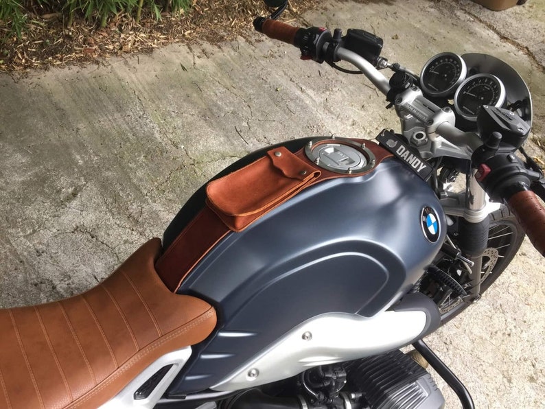 BMW Nine T 1200 Correa de cuero de vaca genuina "Oxide Brown" for the fuel tank de combustible Cafe Racer Style image 10