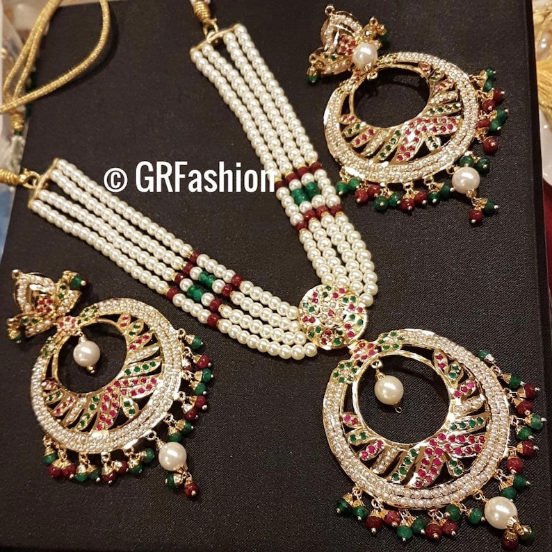 Hyderabadi navratan Jadau set Indian jewelry Wedding Pearl