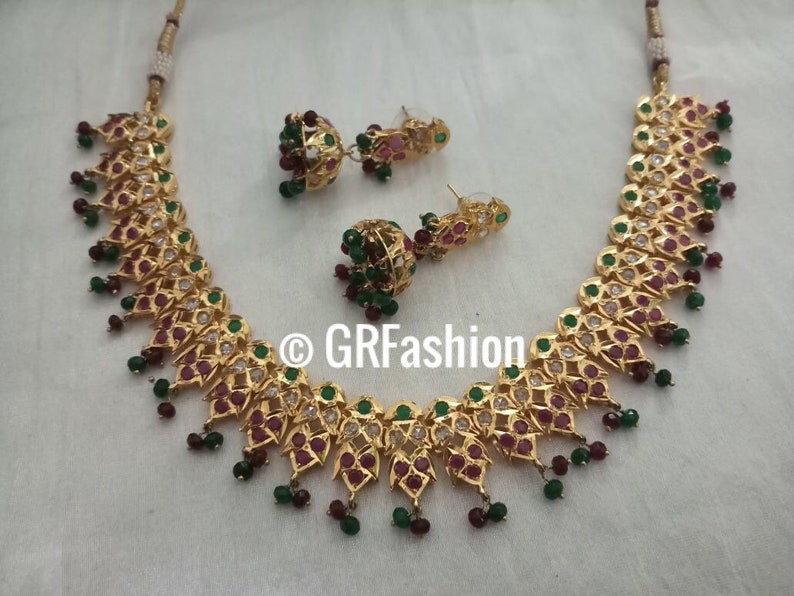 Hyderabadi Jadau Beautiful high quality 6 carat gold plated jadau set with earrings