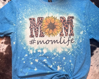 Leopard Sunflower Mom Shirt, Distressed Bleach Tee, momlife