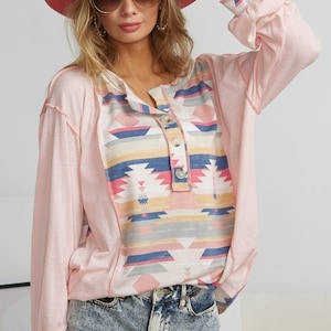 Aztec colorblock top, western wear, womens clothing, boho clothing, fall shirt, southwest top, southern style, gift, personalized, for her