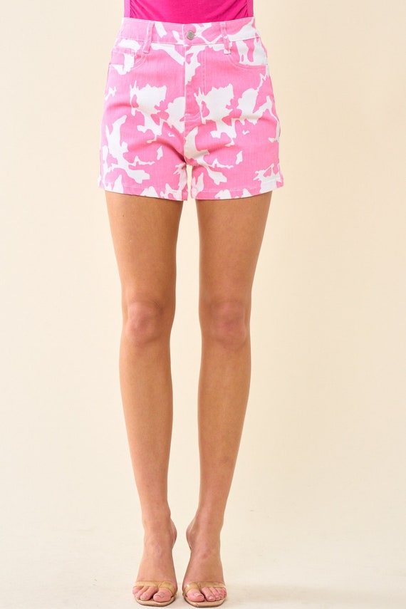 Cow Print Shorts, Neon Pink Cow Print, Denim Shorts, for Her