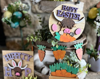 Highland Cow Easter Tiered Tray Decor, Spring Farmhouse Sign