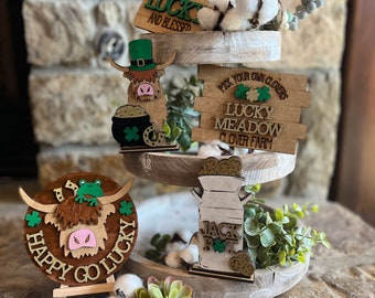 Highland Cow Saint Patrick's Day Tiered Tray Decor