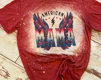 American Mama Distressed Graphic T-Shirt, Patriotic Wings