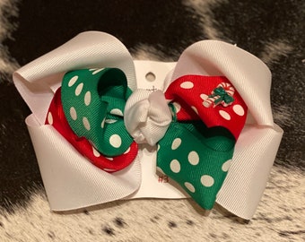 Christmas Hair Bow, Candy Cane Polka Dot, Girls Boutique Bow