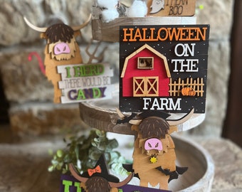Halloween Highland Cow Tiered Tray Signs, Farmhouse Decor