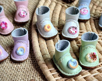 Ręcznie robione buty dla lalki Blythe – Kawaii Pastel Donut Leather Ankle Boots