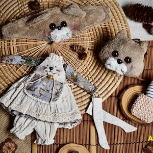 Woodland Animal Doll Outfit: Lace Dress, Headband & Bag for Blythe/Pullip