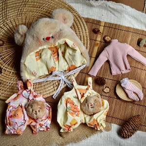 Bear Themed Doll Outfit – Pinafore Dress, Bear Hat, Socks – for Blythe, Pullip, More & Similar