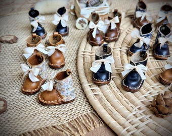 Buty Blythe – skórzane buty ze sznurowaniem w stylu vintage z wstążką, miniaturowe buty dla lalek Cottagecore