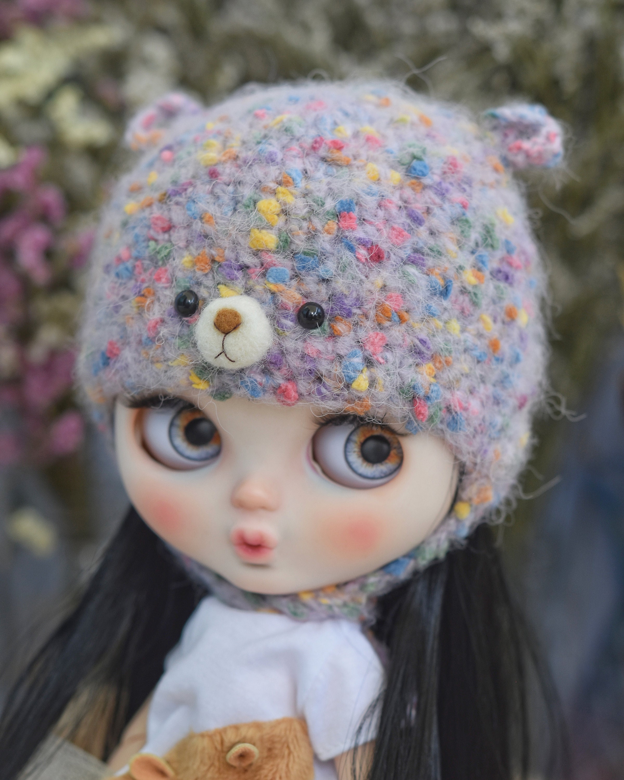 ブライス　被り物　くま帽 クロシェ編みのクマとハチの人形用帽子 - ブライスとプーリップに