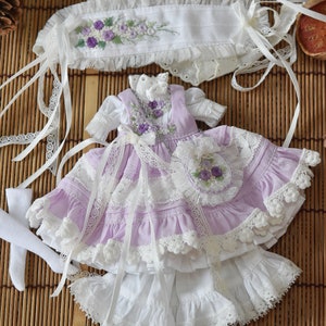 Vintage-Inspired Doll Dress Set with Lace & Accessories – Handmade Outfit for Blythe, Pullip, More Similar