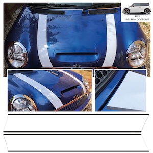 White Black Pin Strip Bonnet Stripes Stickers Fits Mini Cooper S R53 Bubble Free Exact Fit