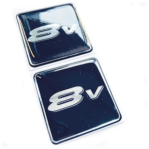 2x 8v Car Engine Chrome 3D Domed Gel Decal Sticker Badges Fits Peugeot, citroen