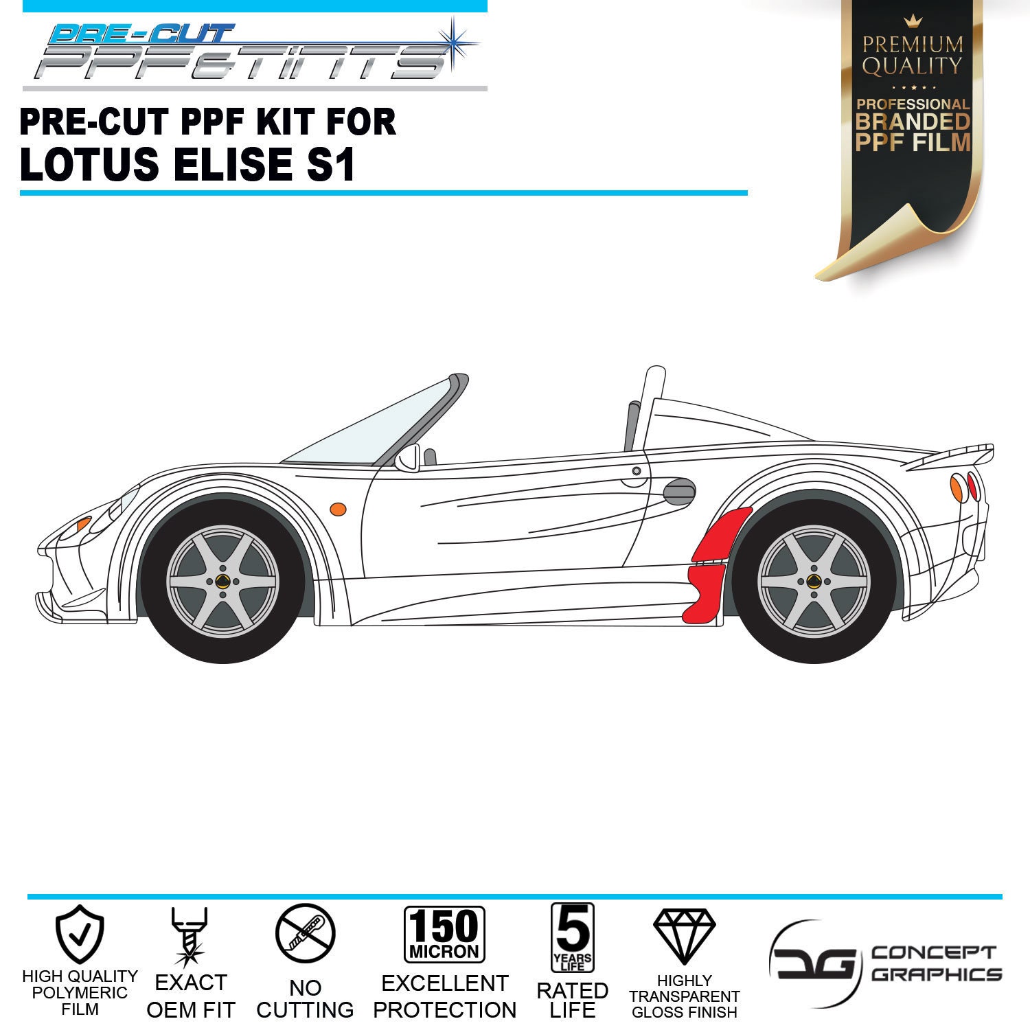 Arch & Sill Stone Guard Pre-cut PPF Lackschutzfolie Kit für Lotus Elise S1  96-12 -  Österreich