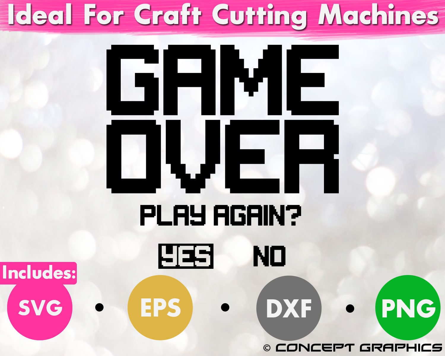 Game Over Retro 8 Bit Funny Vector Graphics | Svg, Eps, Dxf, Png Clip Art | Cricut & Silhouette SVG Cutting File Design | T-Shirt Print File
