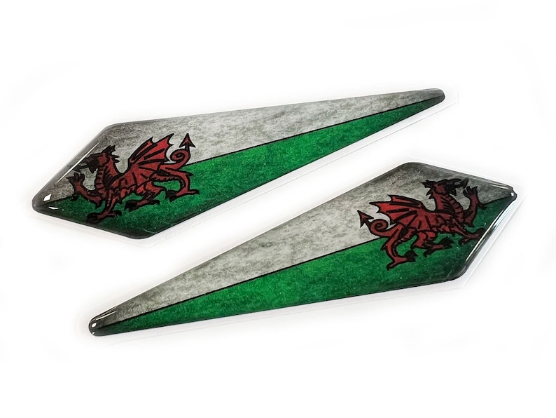 2x Wales Welsh Rustic Effect Flag Car Wing 3D Domed Gel Decal Sticker ...