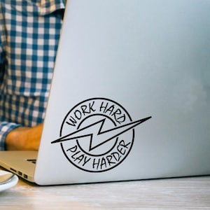 Work Hard Play Hard Quote Apple Macbook Vinyl Decal, Laptop Stickers, iPad/Tablet Decals, Motivational Quote, Graphics, Inspirational Art