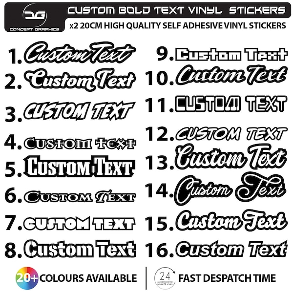 2x 20cm-100cm Bold Effect Texte personnalisé Nom personnalisé Vinyle Lettering Decal Autocollant Print Car Van Shop