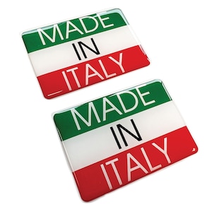 2x Made In Italy Italian Flag Car Bike 3D Domed Gel Badge Stickers Fits 500, 595, 695, Alfa