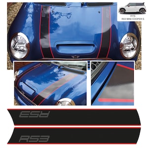R53 Black Bonnet Stripes Decals Fits Mini Cooper S R53 Bubble Free Exact Fit