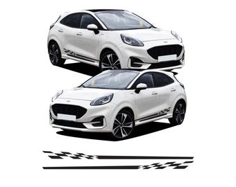 Checkered Sport Side Racing Side Stripes Decal Stickers Vinyl Kit Fits Ford Puma ST