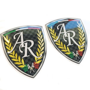 2x A R Italian Flag Wing Shields 3D Domed Gel Decal Sticker Badges Fits Alfa Romeo 4c