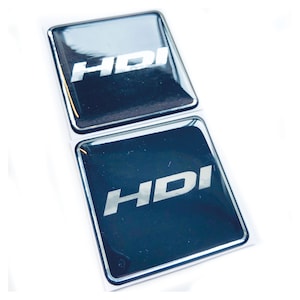 2x HDI 3D Chrome Domed Gel Decal Sticker Badges Fits Citroen, Renault, peugeot