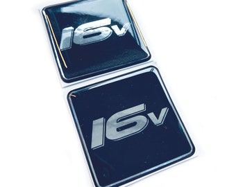 2x 16v Car Engine 3D Chrome Domed Gel Decal Sticker Badges Fits Citroen, peugeot, Mazda