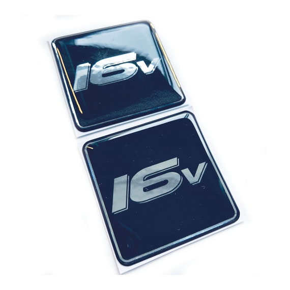 2x 16v Car Engine 3D Chrome Domed Gel Decal Sticker Badges Fits