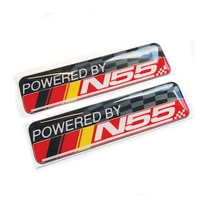 2x Powered By N55 Engine German 3D Domed Gel Decal Sticker Badges Fits BMW