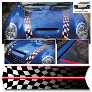 Exact Fit Chequered Bonnet Stripes Decals Fits Mini Cooper S R53 Bubble Free