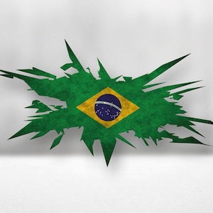 Calcomanía de vinilo con la bandera brasileña para ventana de coche, parachoques y portátil, diseño rústico con salpicaduras